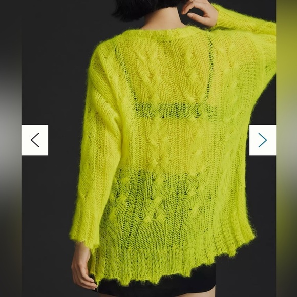 Anthropologie The Posey Stitchy Distressed Sweater Small neon green cable knit - Picture 3 of 16